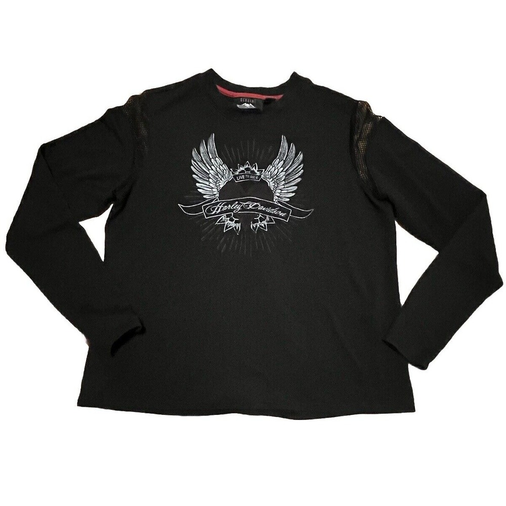 Women's Harley Davidson Genuine Long‎ Sleeve Large Mesh Sleeve Fishnet Black